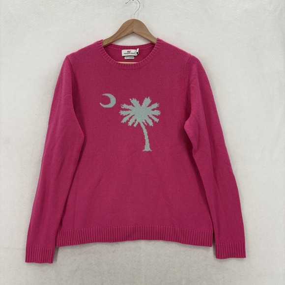 Vineyard Vines Sweaters - Vineyard Vines Sweater Womens Medium Pink Cashmere Blend Palm Moon Knit Graphic